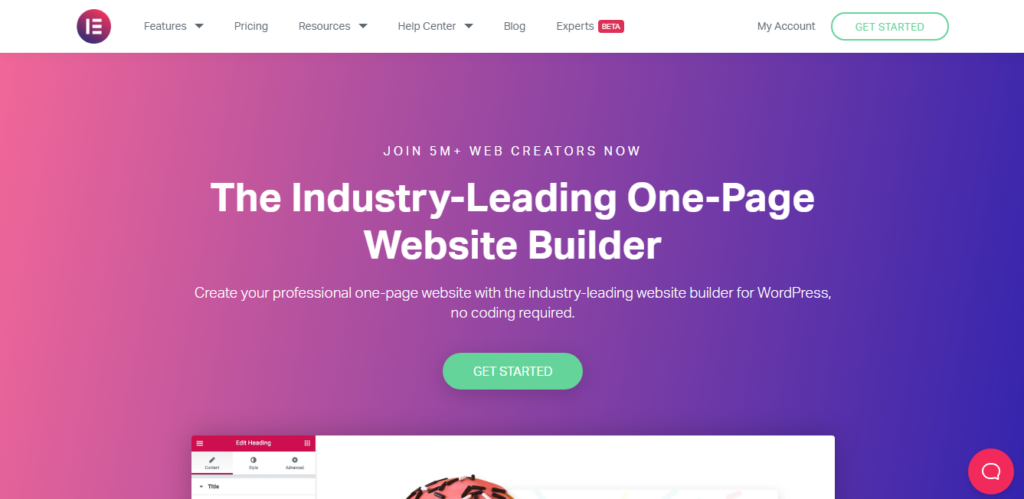 Elementor one-page website builder